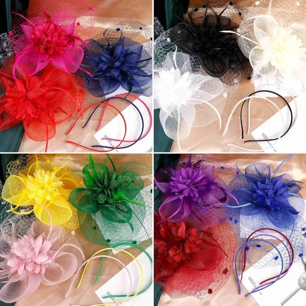 Women Fascinators Hat Feather Mesh Vintage Lace Tea Party Headband Clip